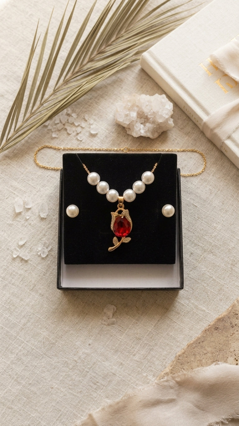 Scarlett Rose Pearl Pendant & Earrings Set
