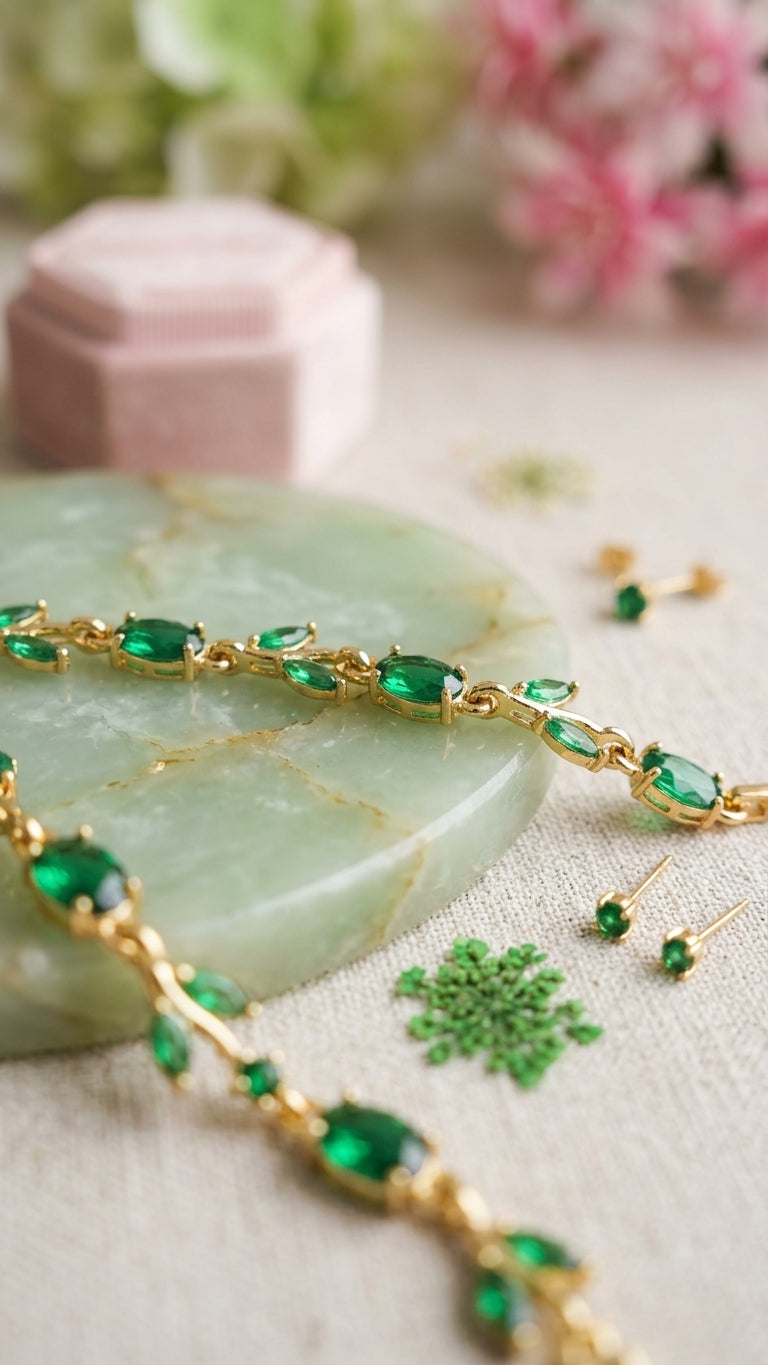 Emerald Leaf Gold Plated Bracelet