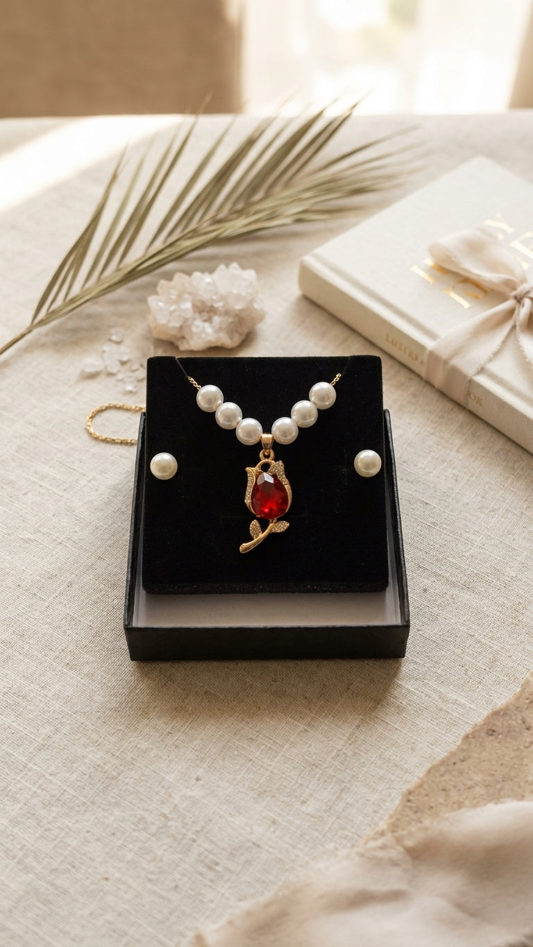 Scarlett Rose Pearl Pendant & Earrings Set