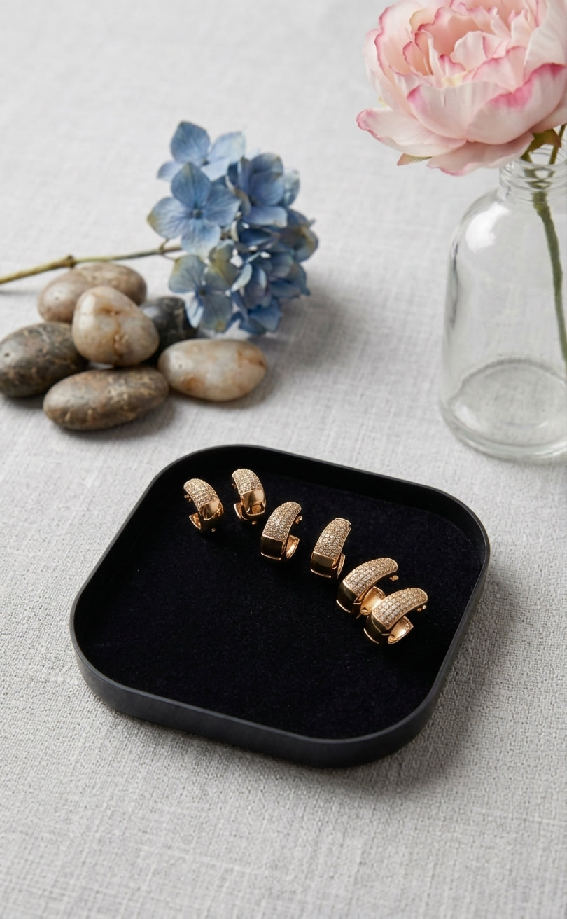 Golden Pavé Graduated Hoop Earring Set (Set of 3)