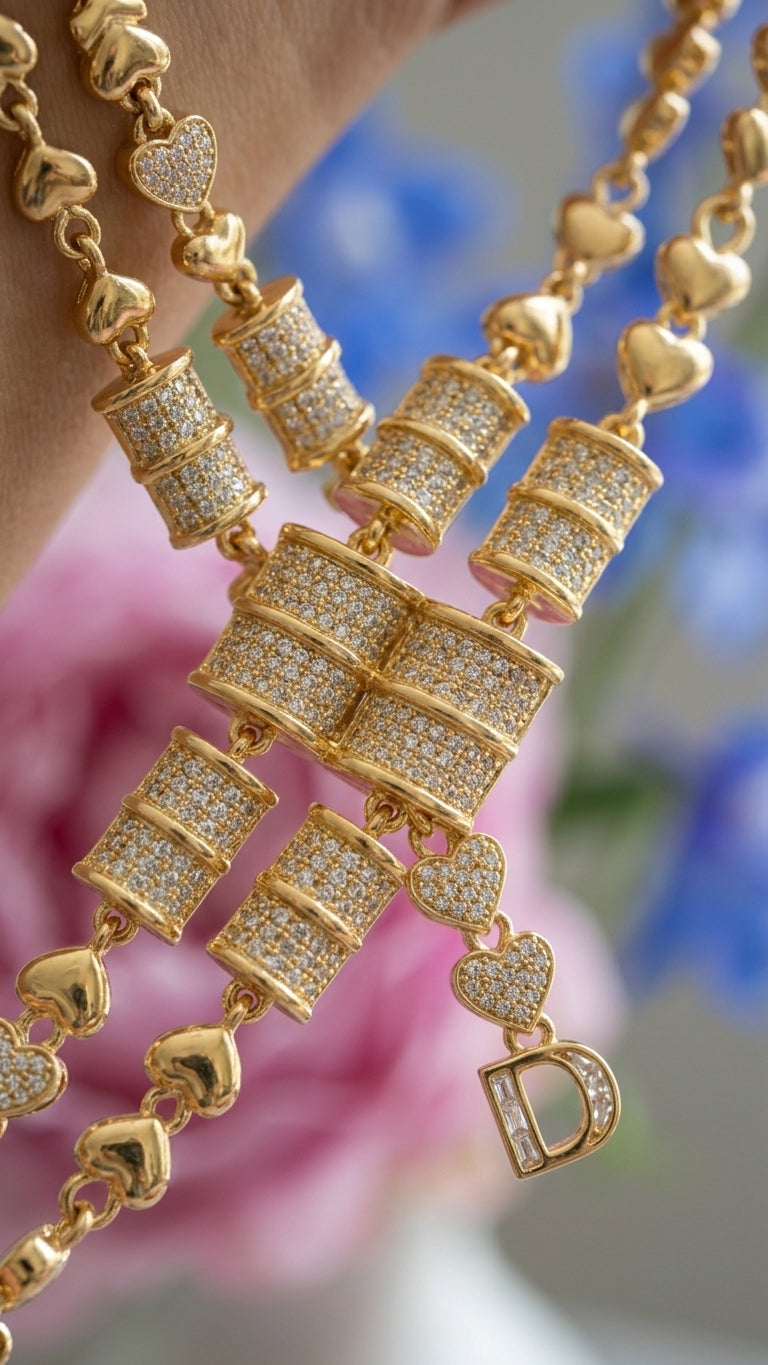 Golden Heart & Cylinder Pave Bracelet