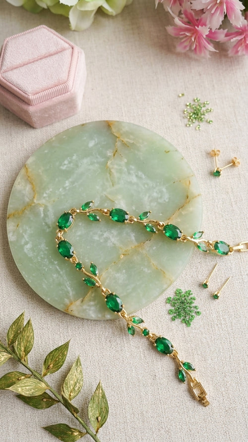 Emerald Leaf Gold Plated Bracelet