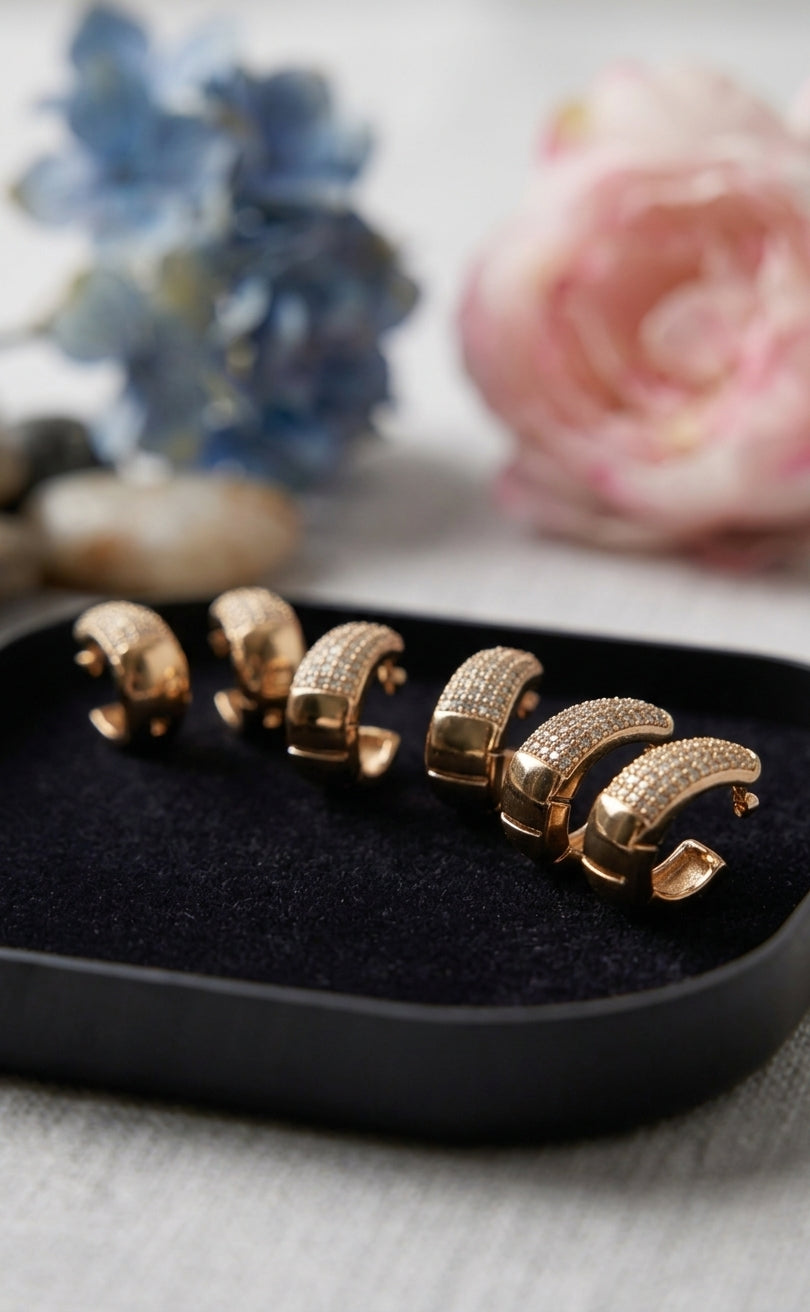 Golden Pavé Graduated Hoop Earring Set (Set of 3)