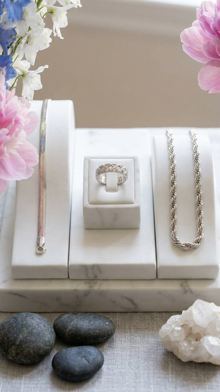 COMBO DEAL|Essential Sterling Silver Collection: Snake & Rope Chains with Lattice Diamond Ring