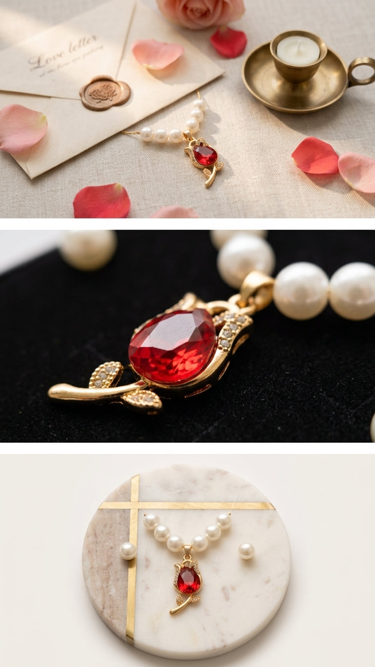 Scarlett Rose Pearl Pendant & Earrings Set