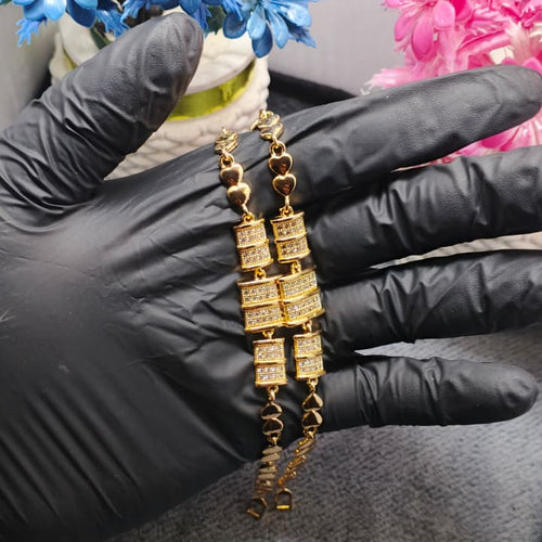 Golden Heart & Cylinder Pave Bracelet