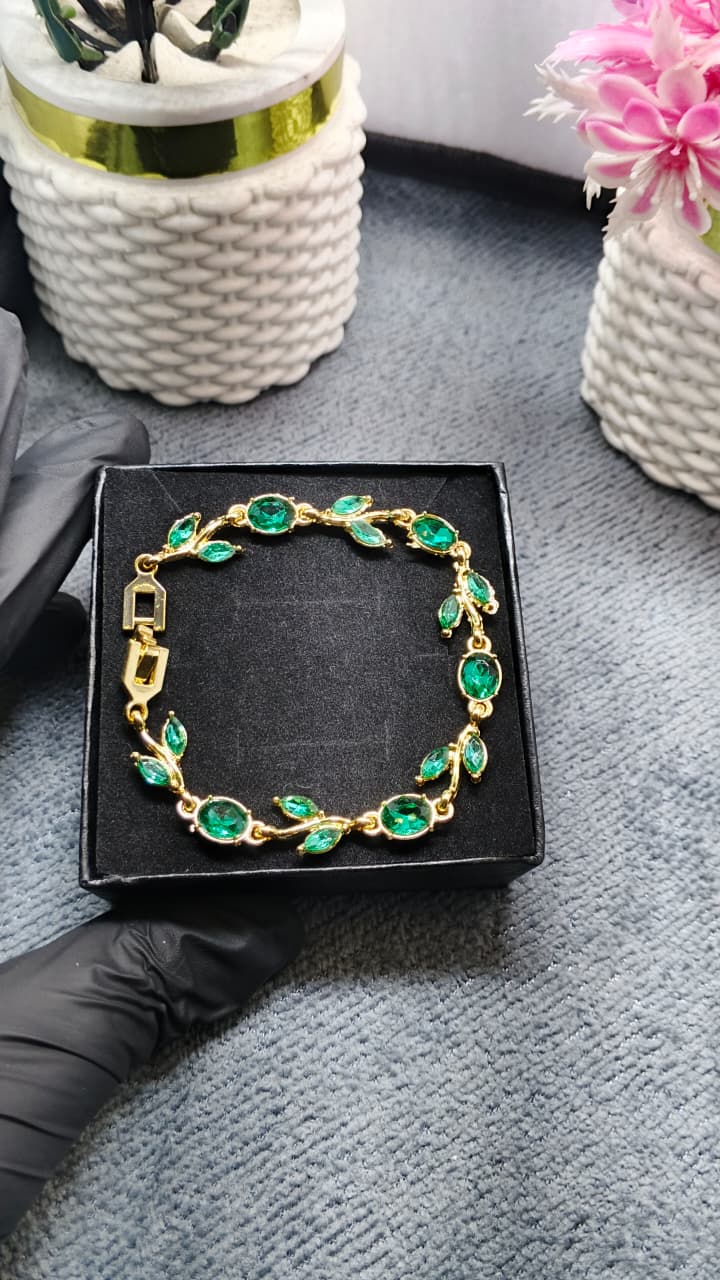 Emerald Leaf Gold Plated Bracelet