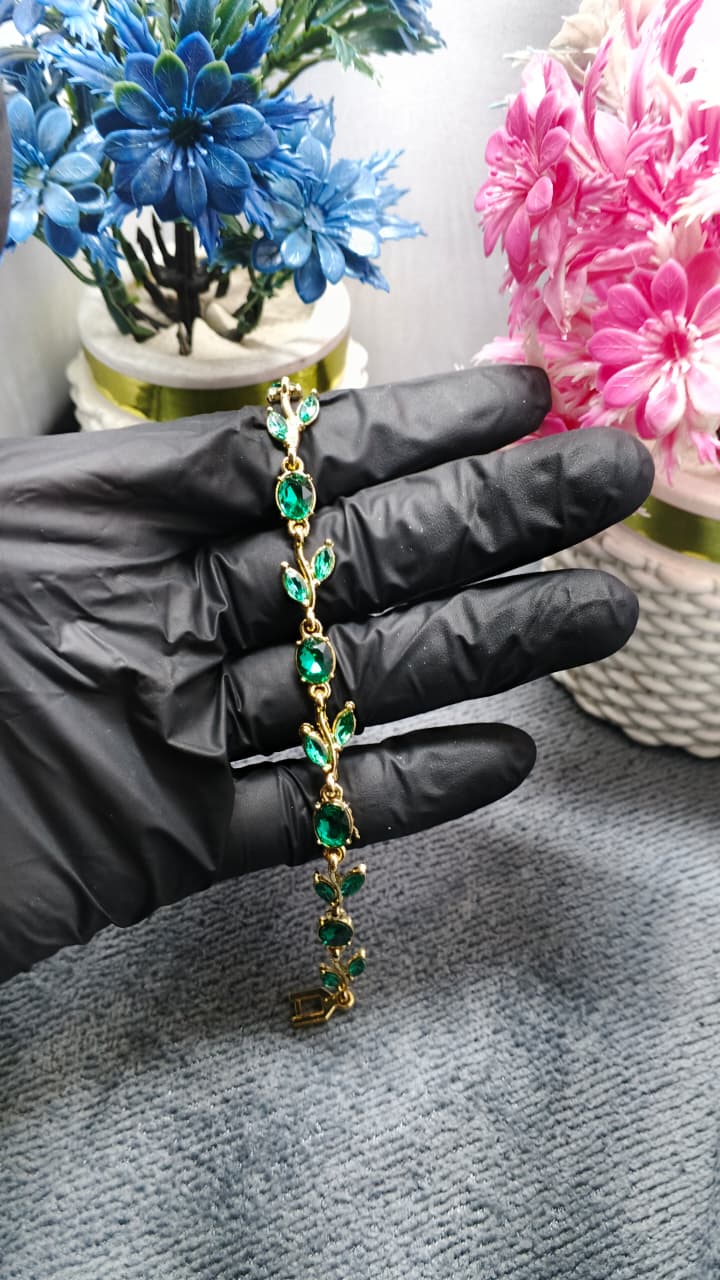 Emerald Leaf Gold Plated Bracelet